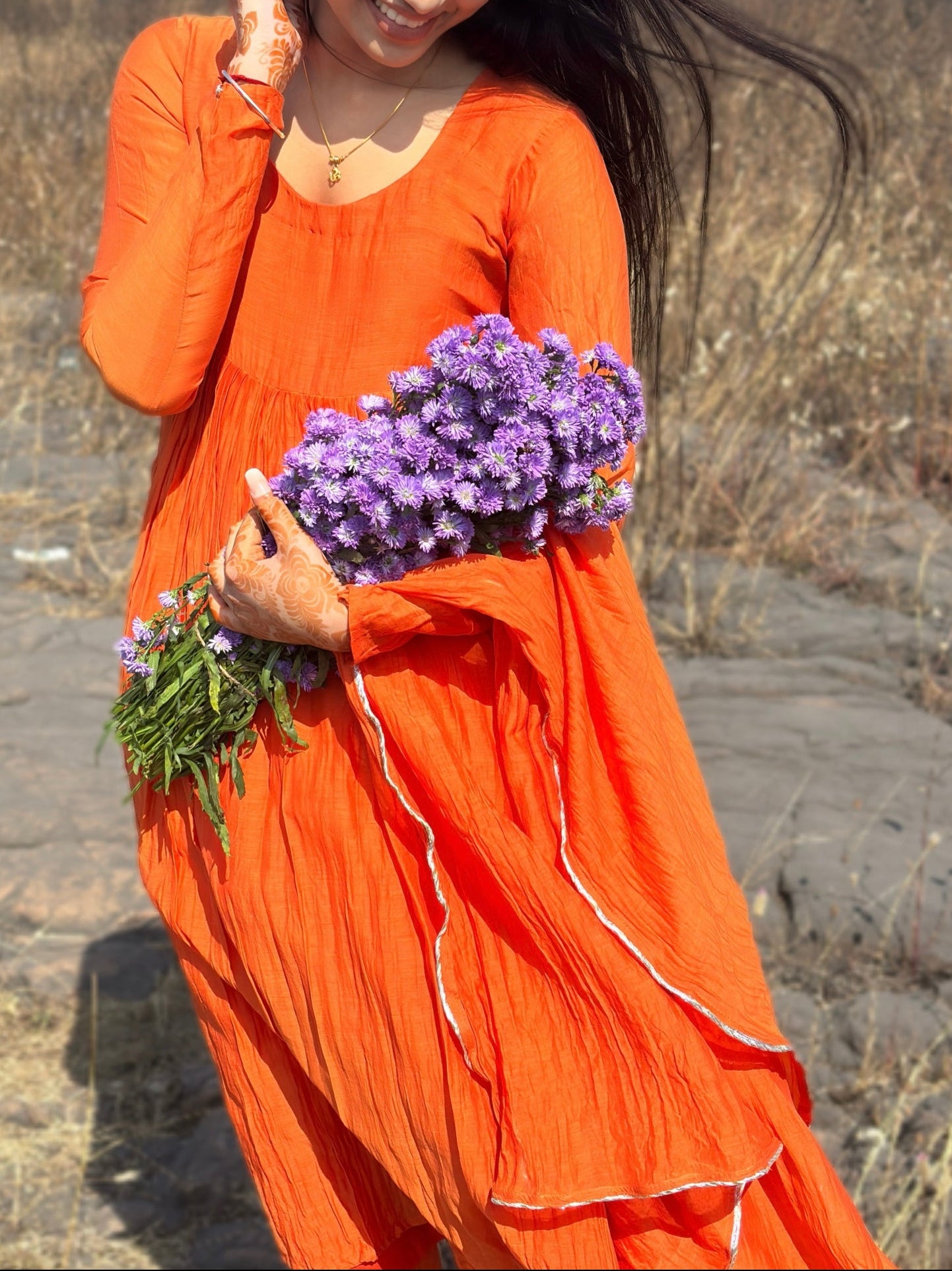 Sunset Orange Anarkali Suit Set