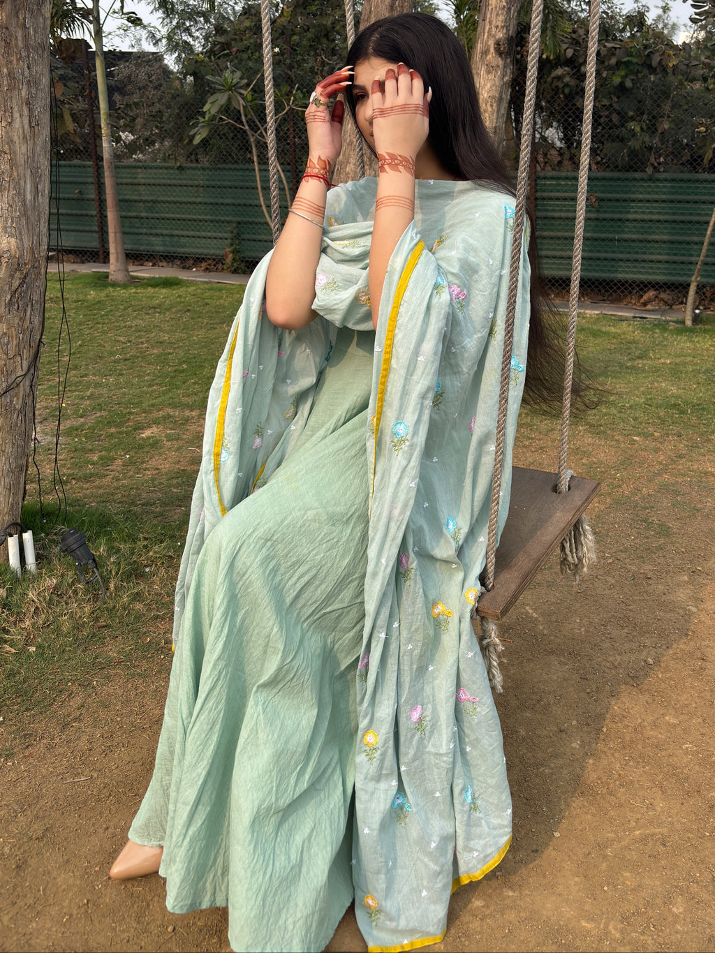 Mint Green Flared Anarkali Suit Set