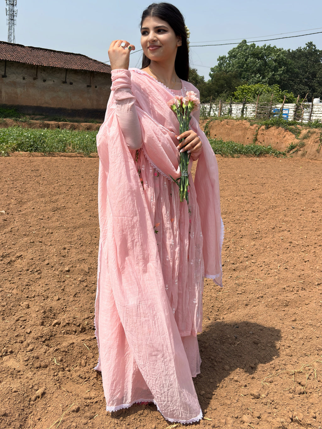 Blush Pink Embroidered Anarkali Suit Set