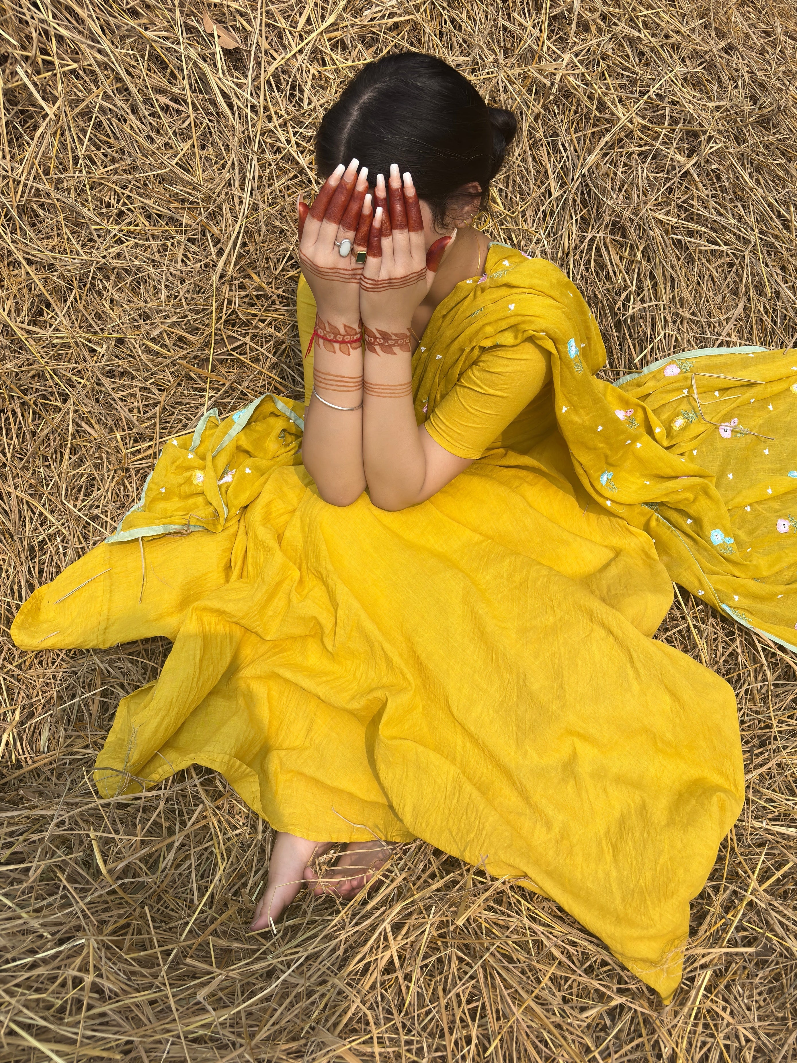 Bright Yellow Flared Anarkali Suit Set