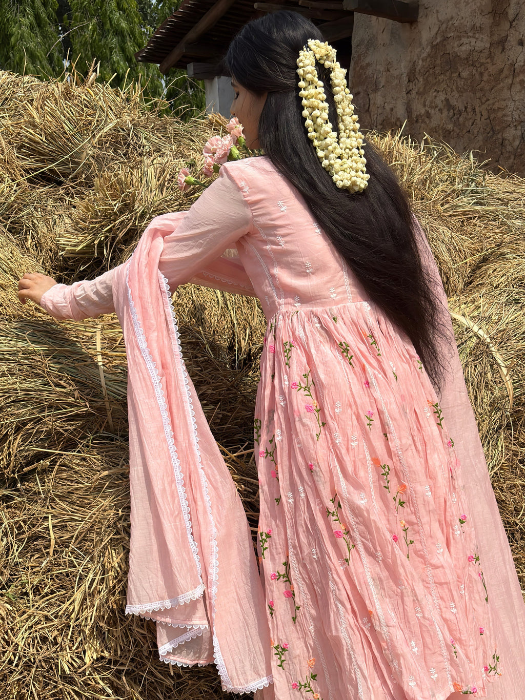 Blush Pink Embroidered Anarkali Suit Set