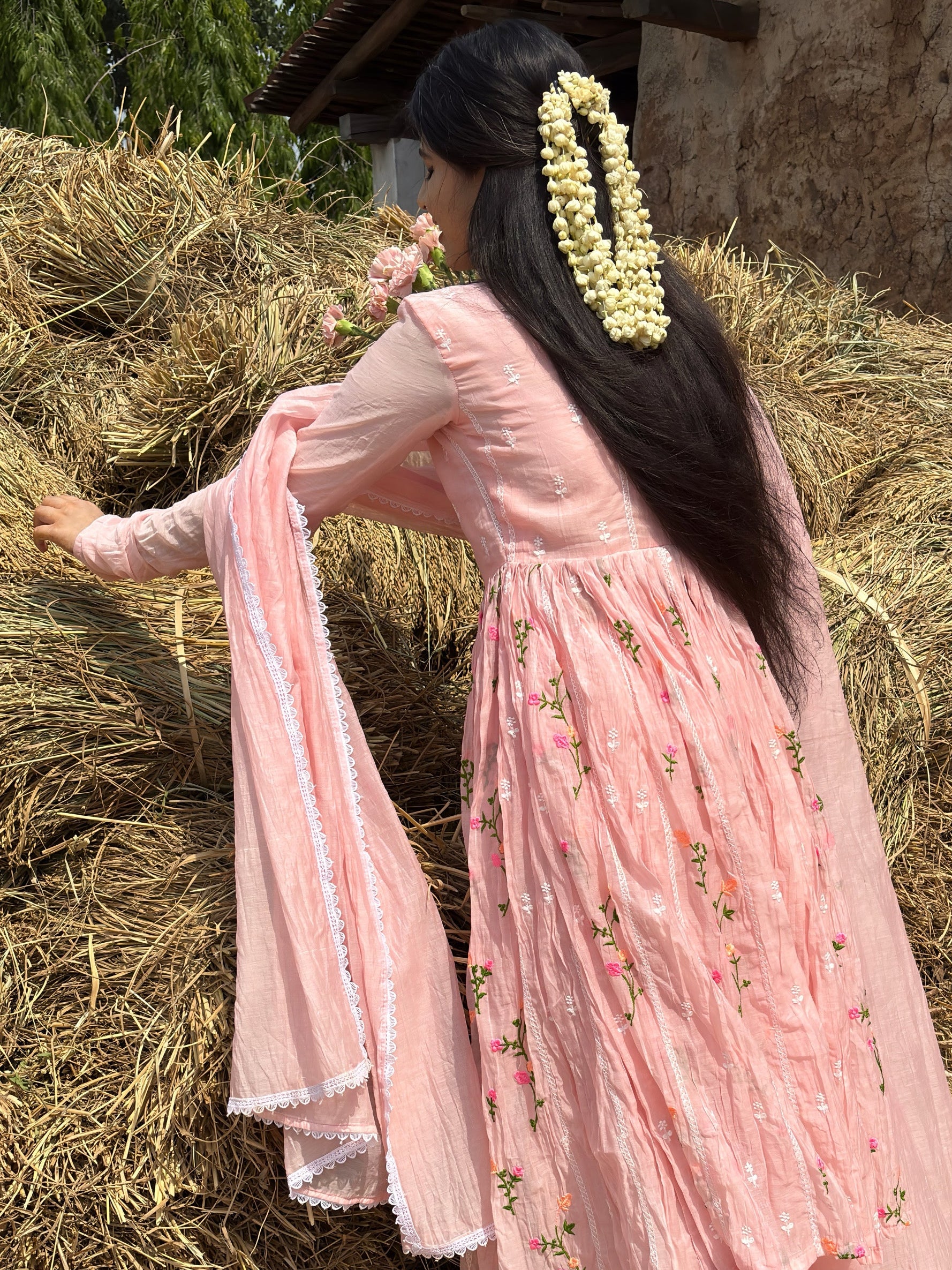Blush Pink Embroidered Anarkali Suit Set
