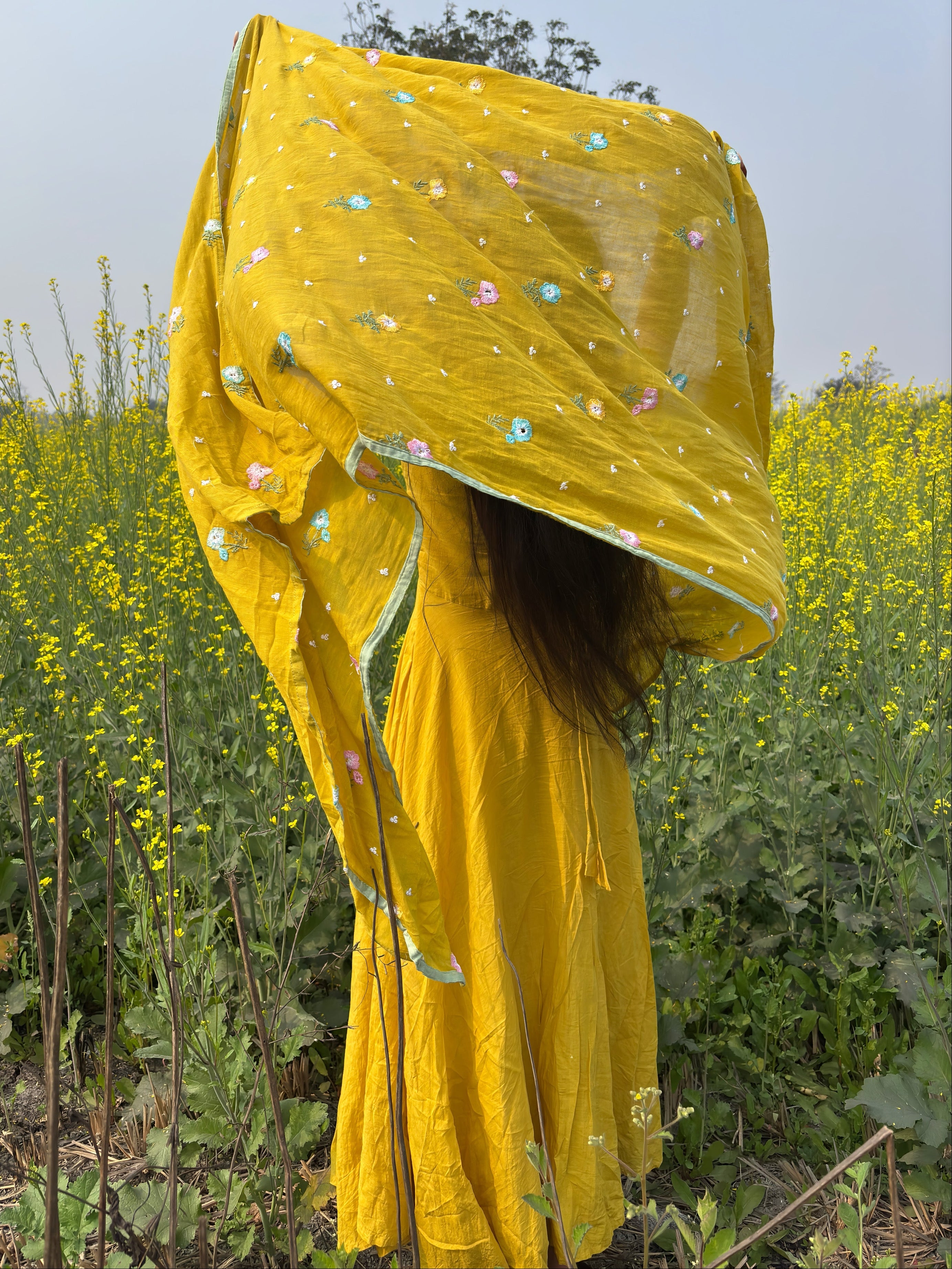 Bright Yellow Flared Anarkali Suit Set