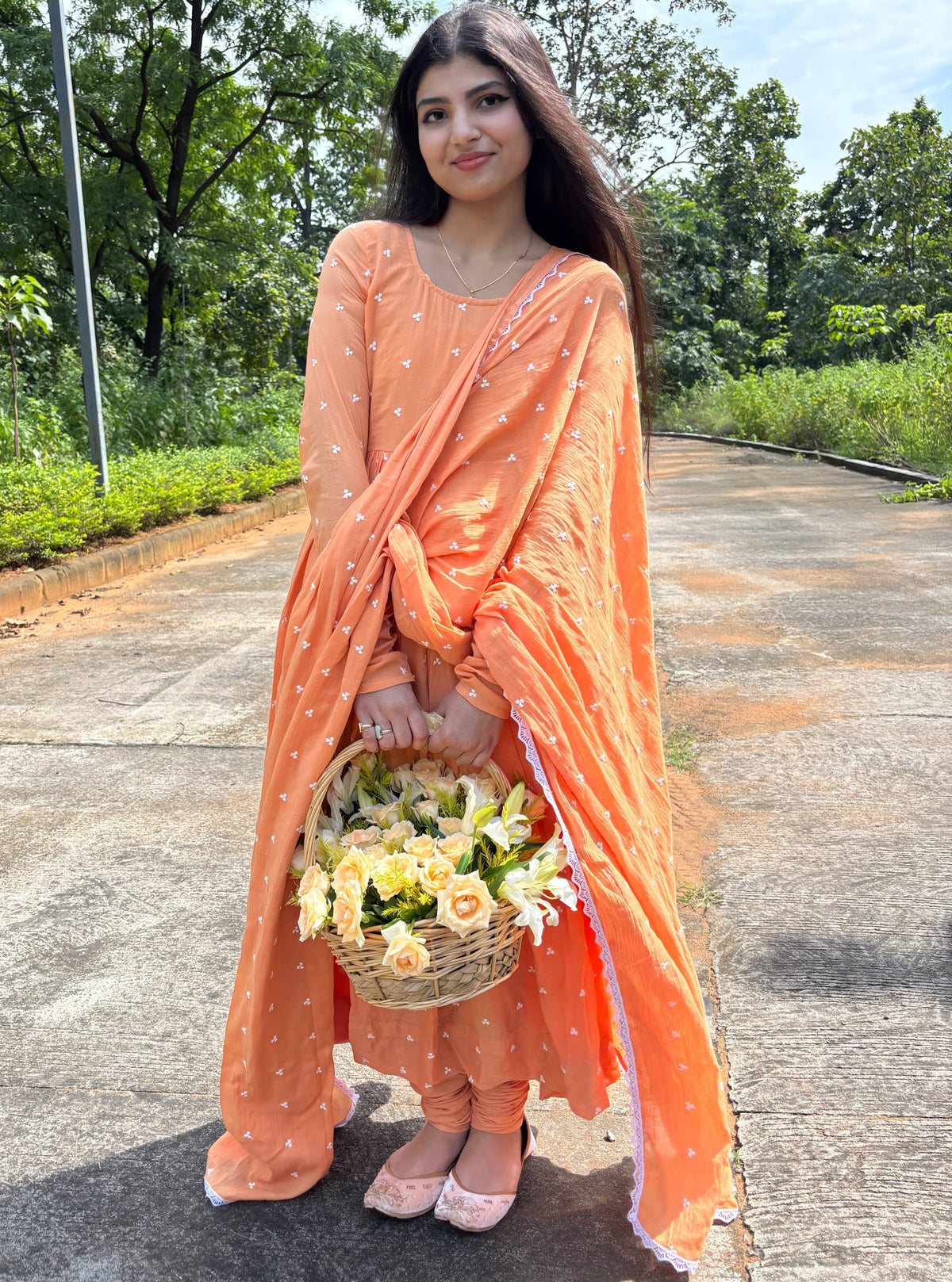 Peach Orange Anarkali Suit Set