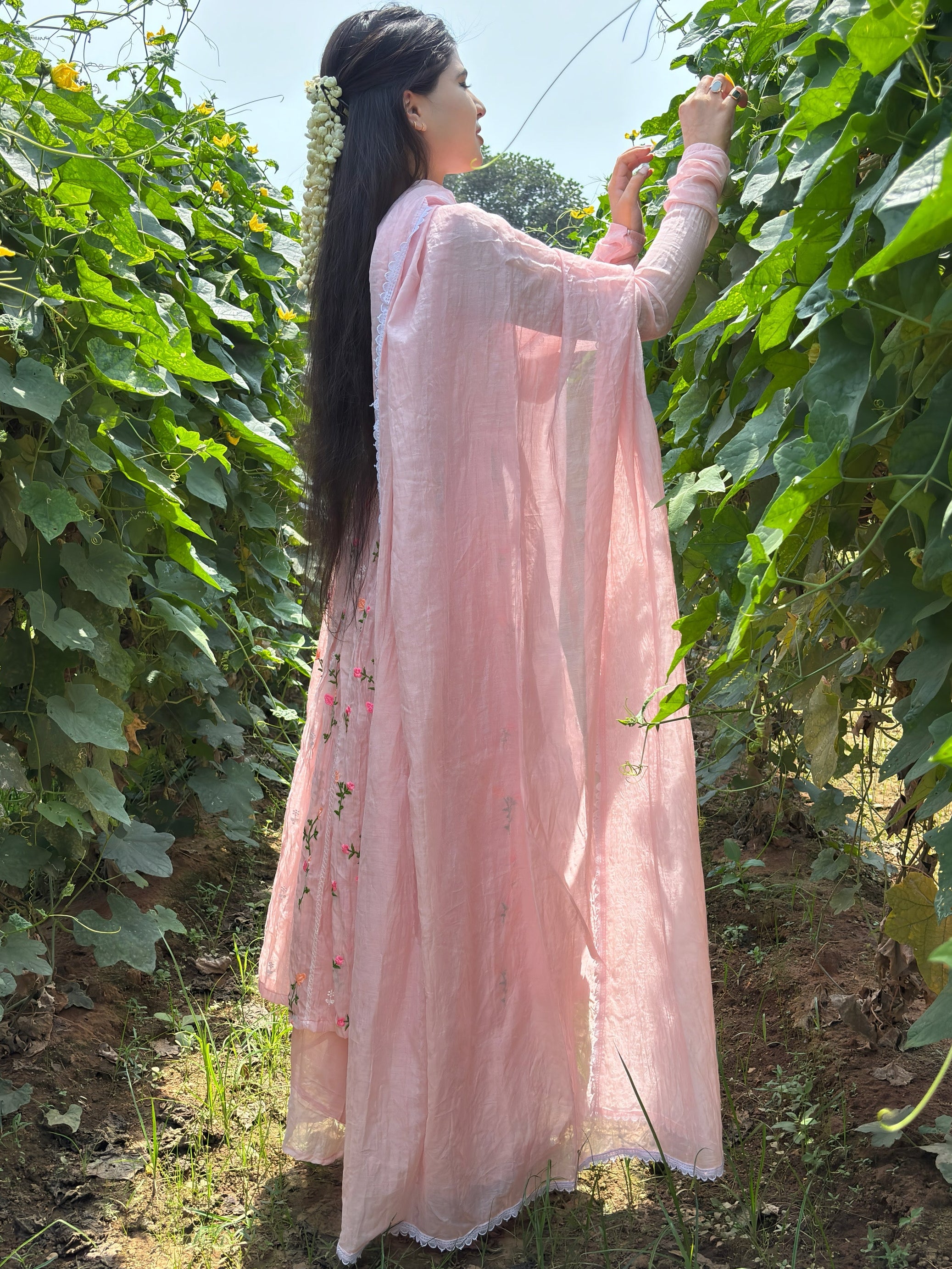 Blush Pink Embroidered Anarkali Suit Set