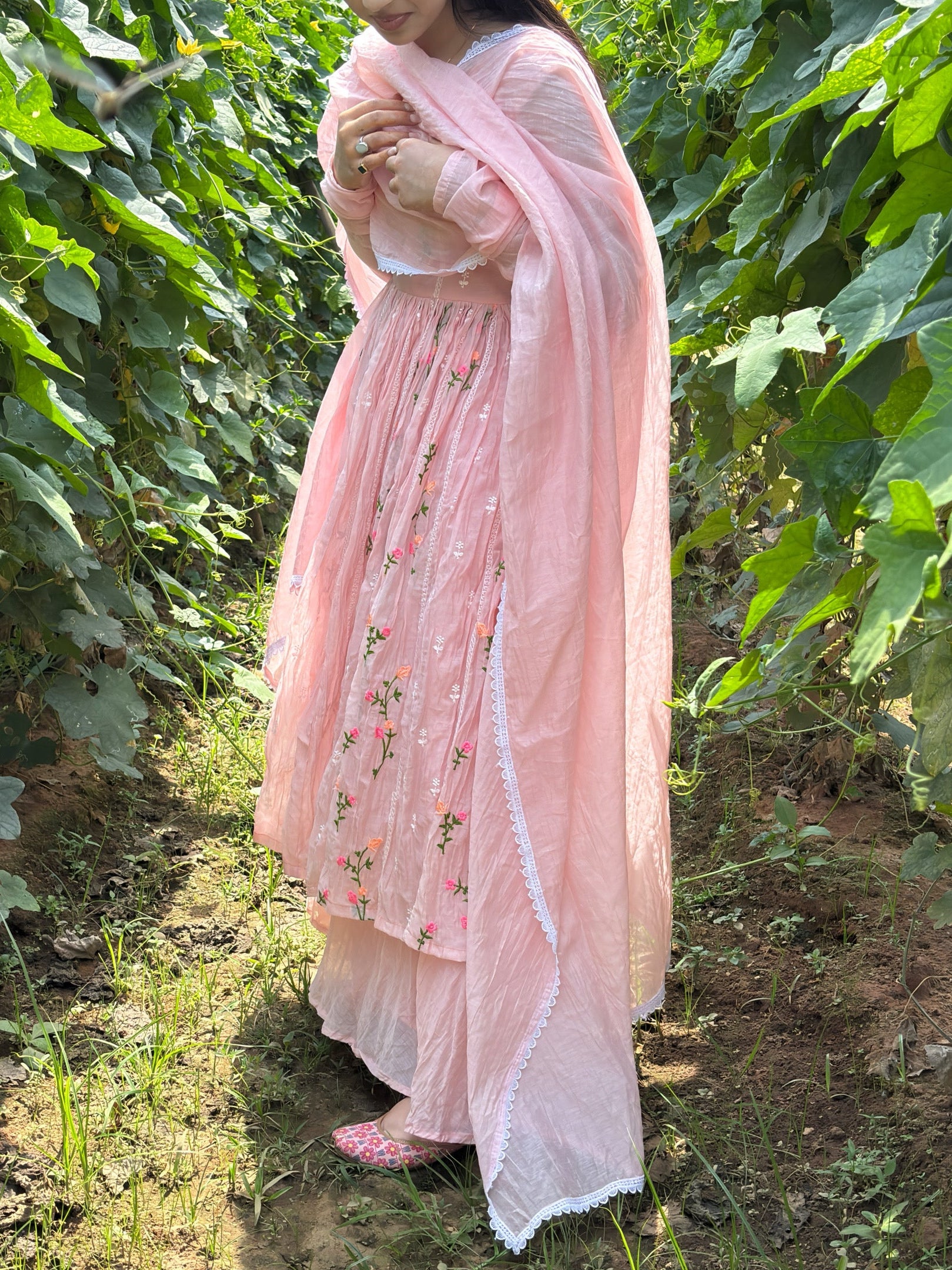 Blush Pink Embroidered Anarkali Suit Set