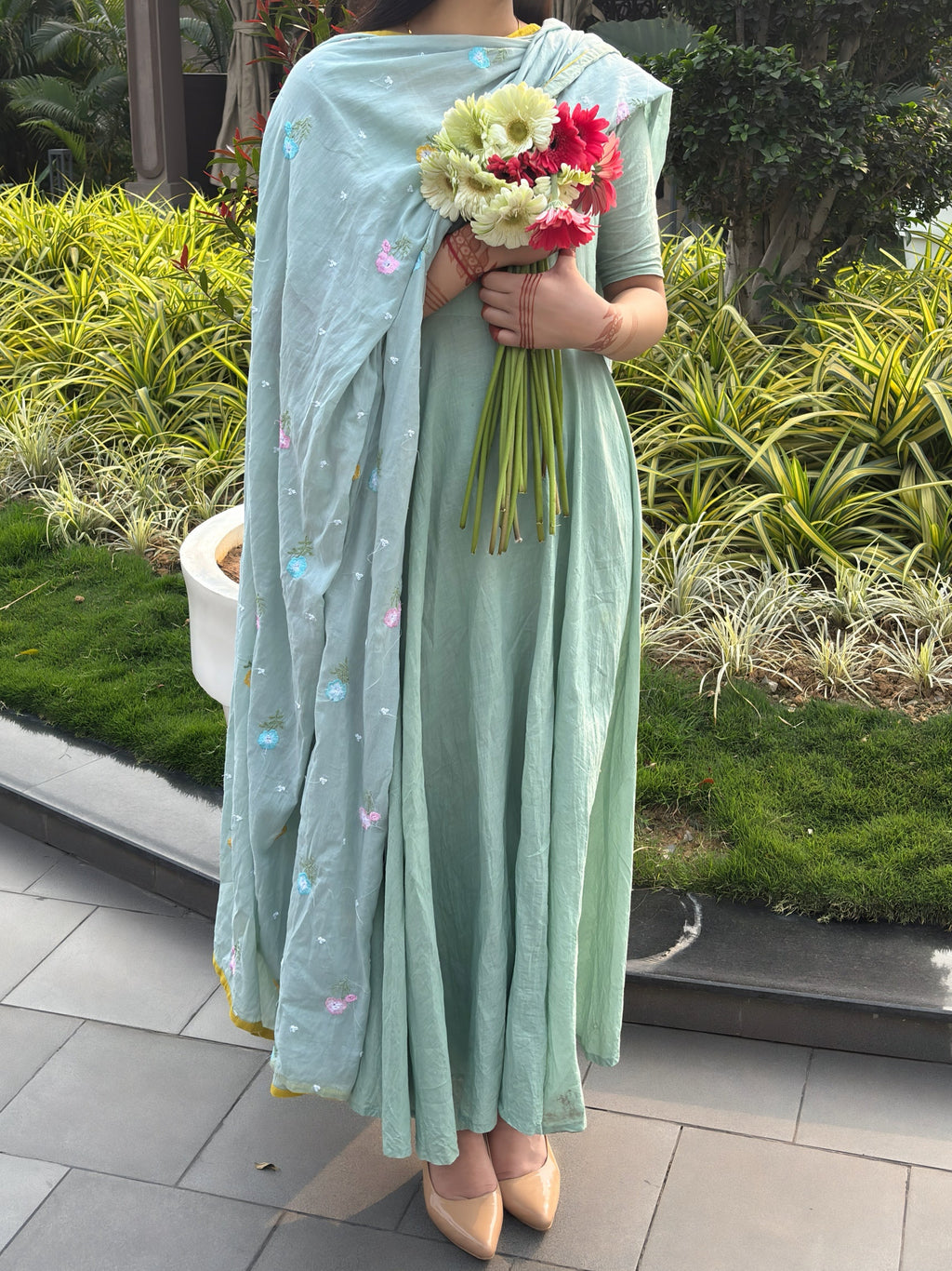 Mint Green Flared Anarkali Suit Set