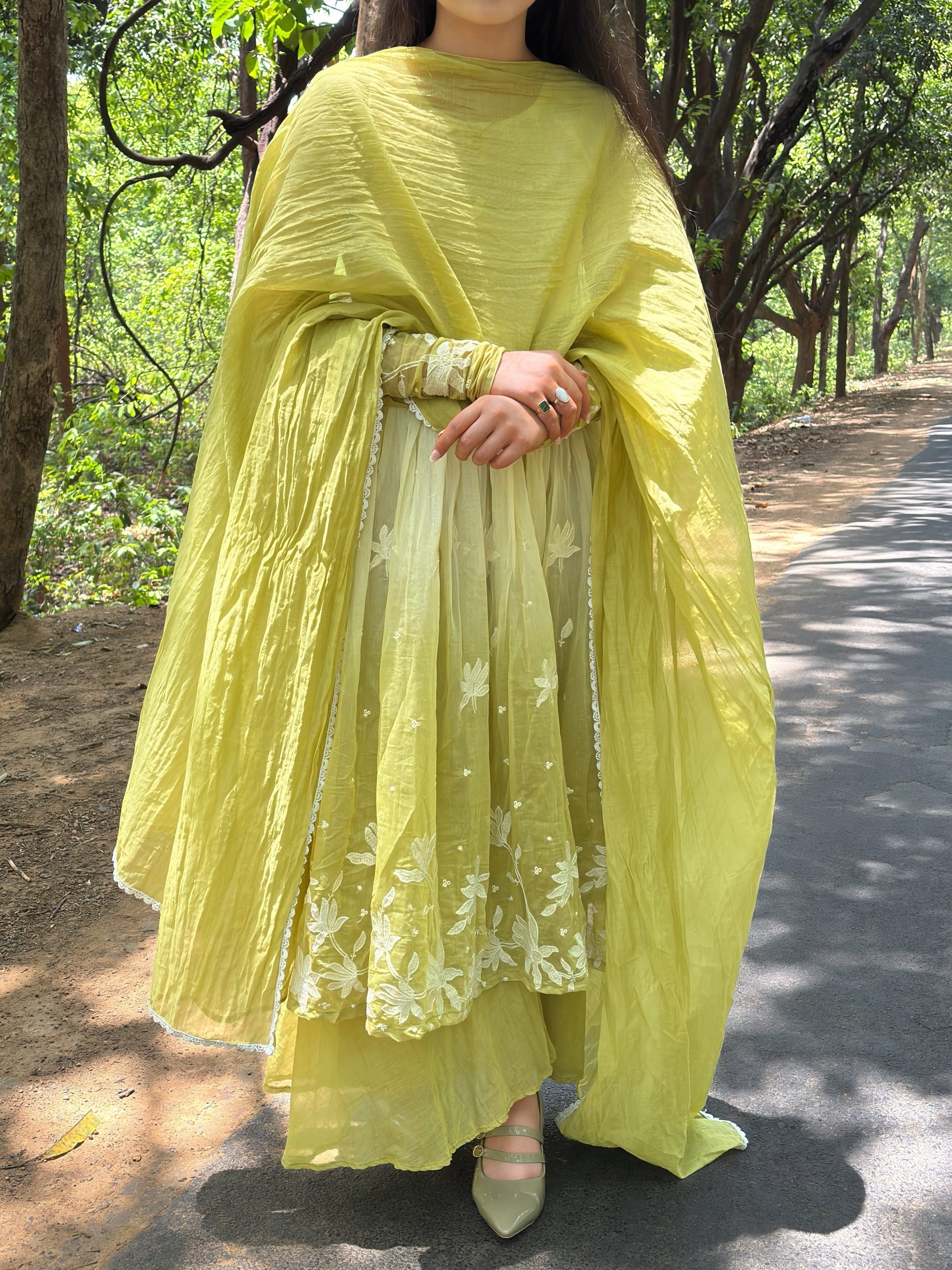Pastel Lime Green Embroidery Anarkali Suit Set