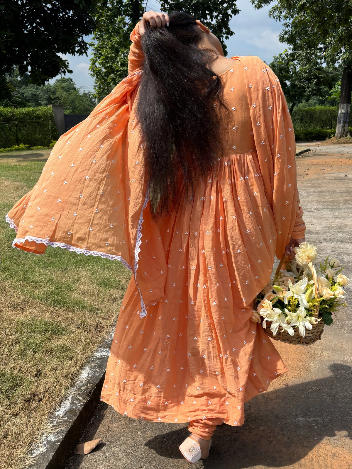 Peach Orange Anarkali Suit Set