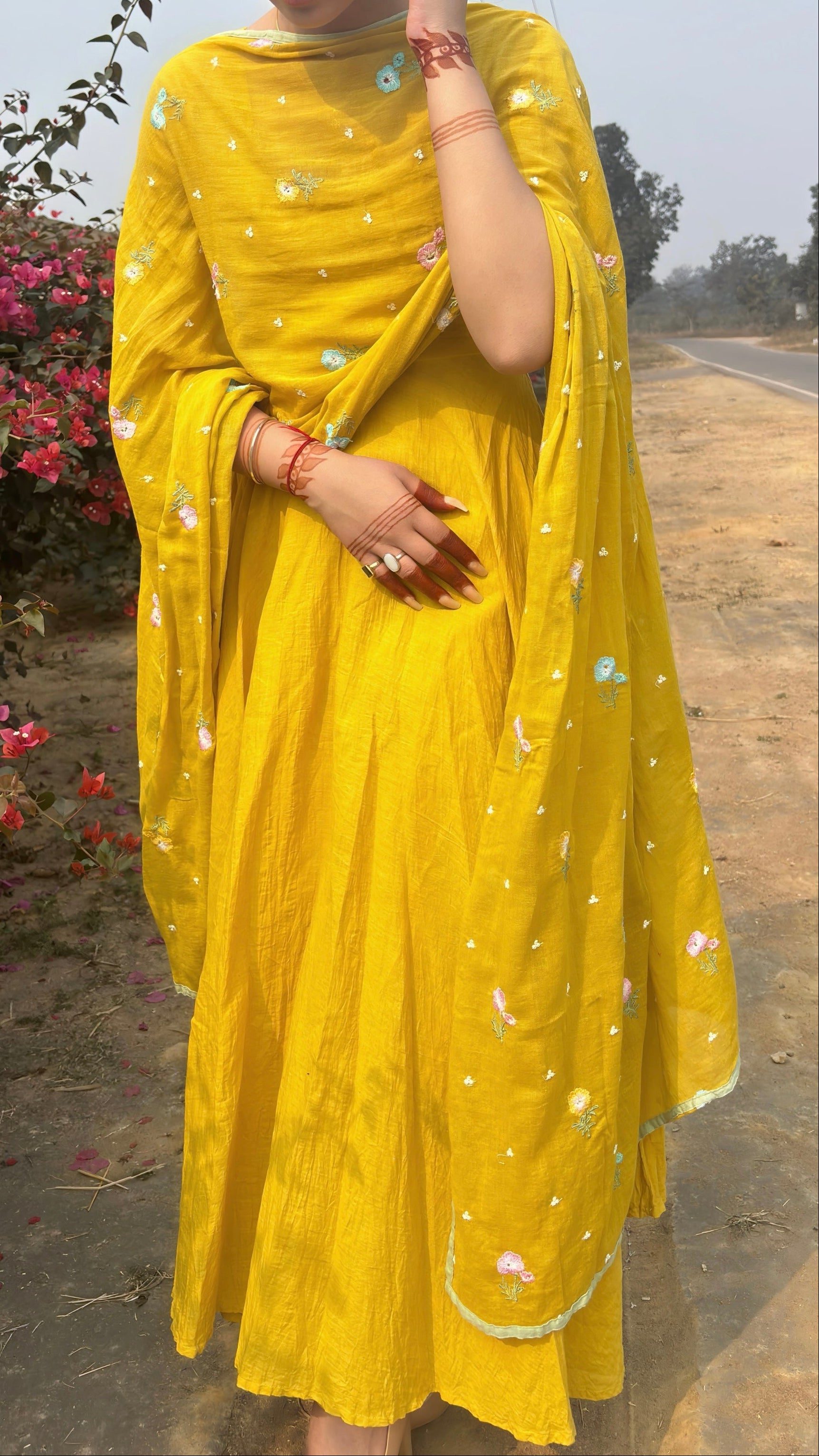 Bright Yellow Flared Anarkali Suit Set