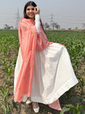 Pure White Anarkali Suit With Peach Pink Dupatta
