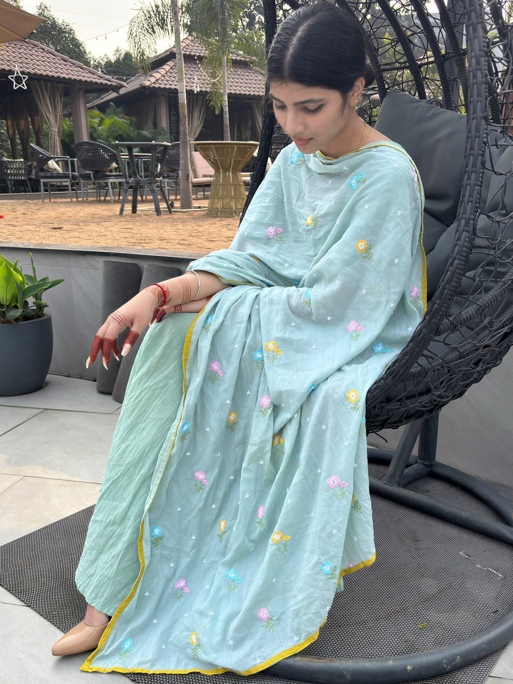 Mint Green Flared Anarkali Suit Set