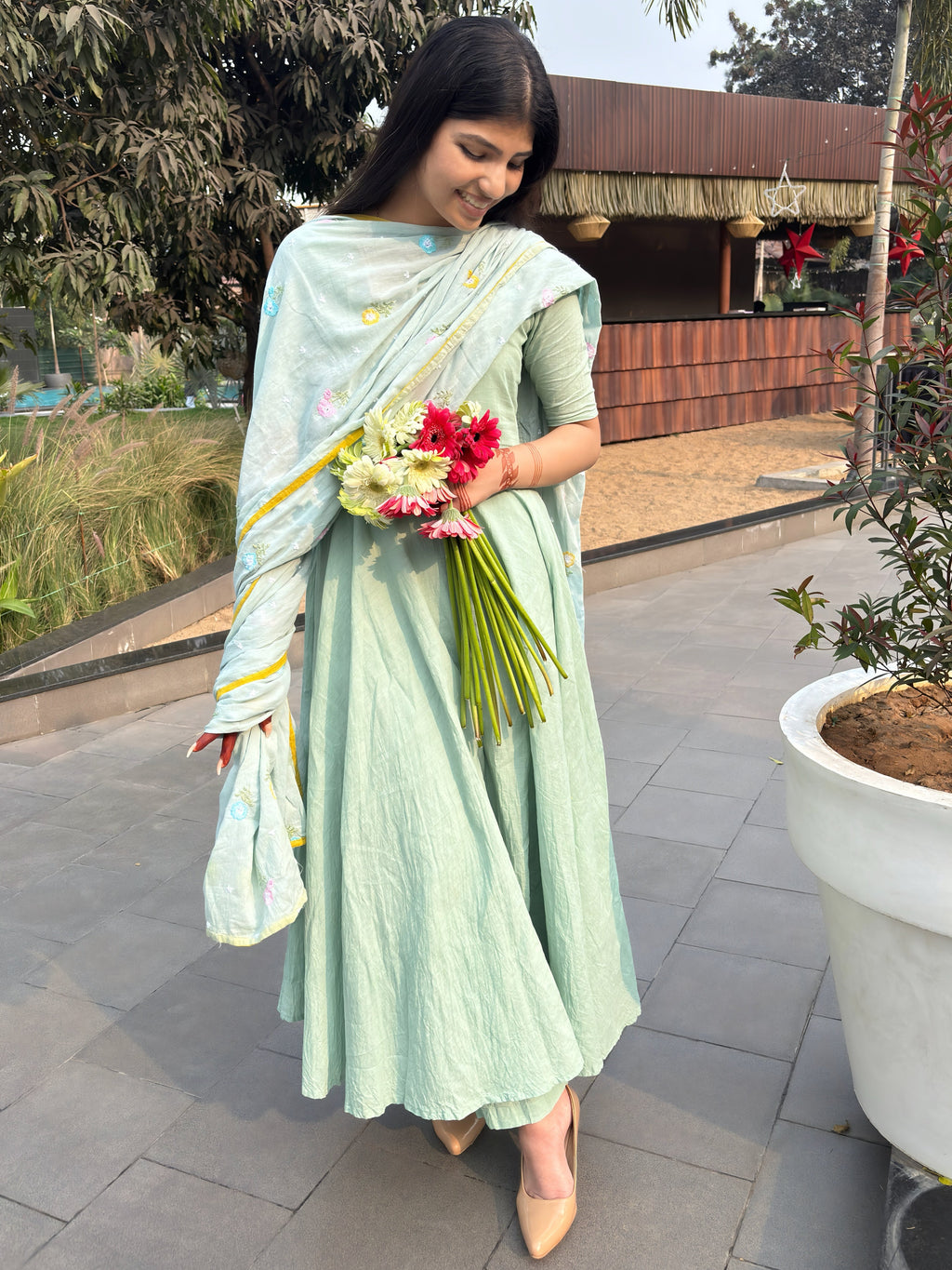 Mint Green Flared Anarkali Suit Set