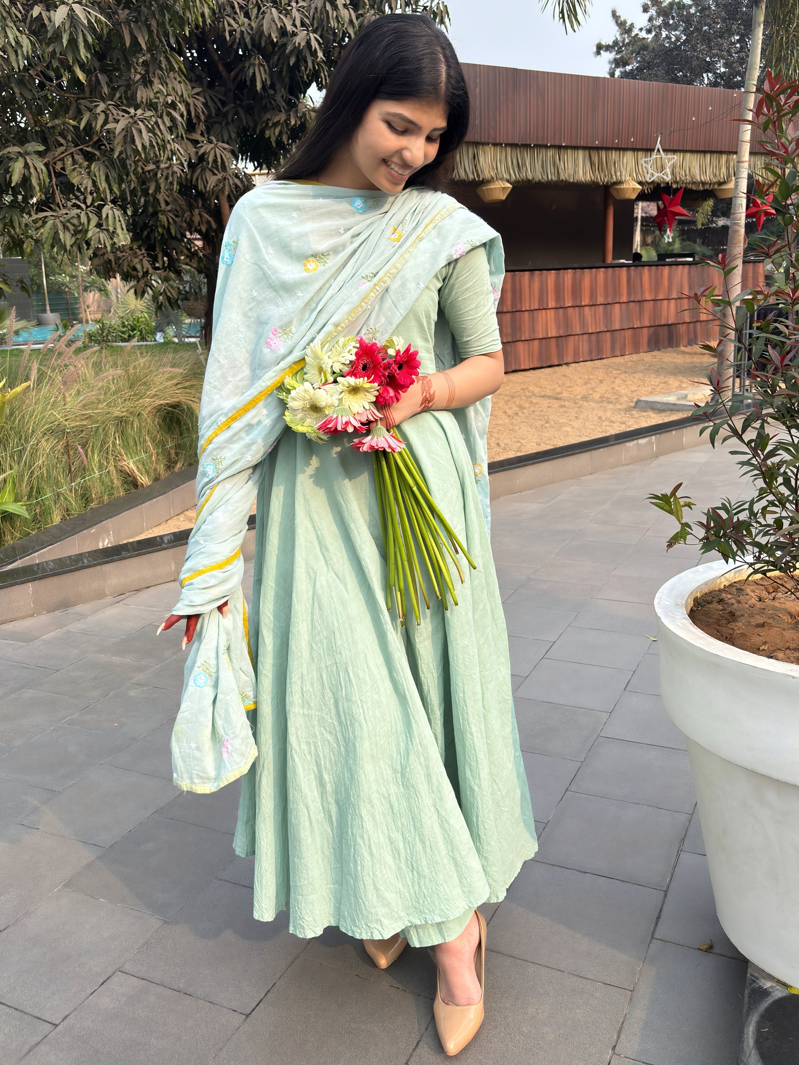 Mint Green Flared Anarkali Suit Set