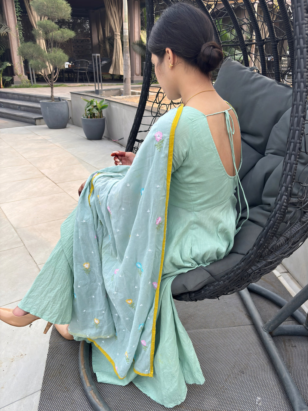 Mint Green Flared Anarkali Suit Set