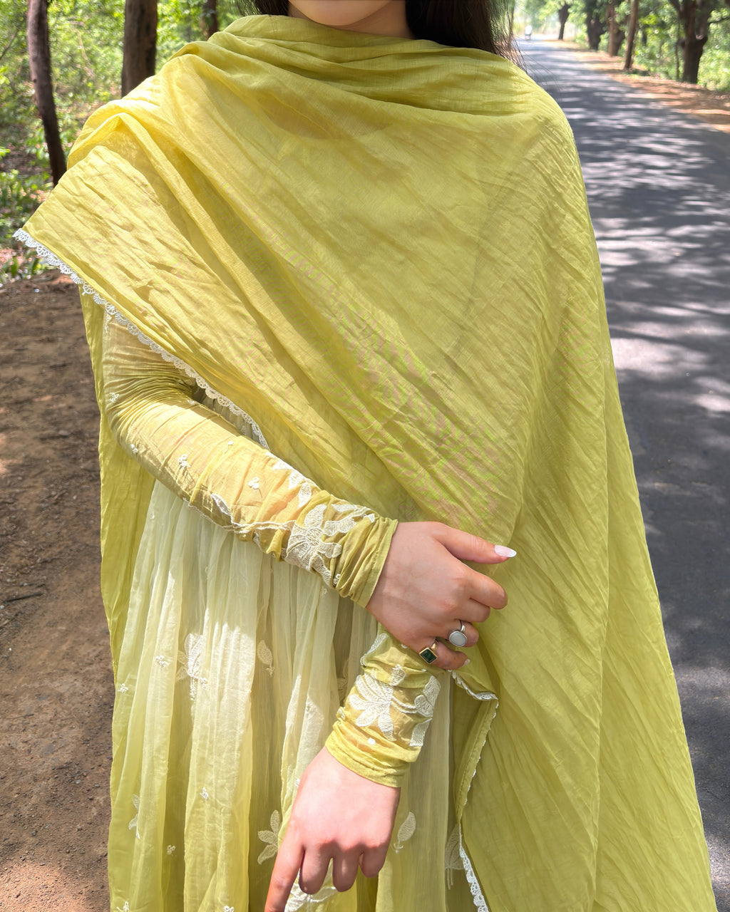 Pastel Lime Green Embroidery Anarkali Suit Set