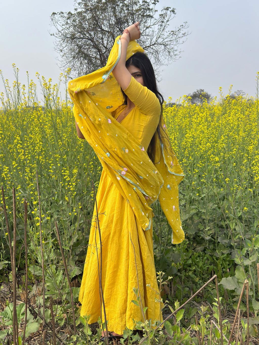 Bright Yellow Flared Anarkali Suit Set