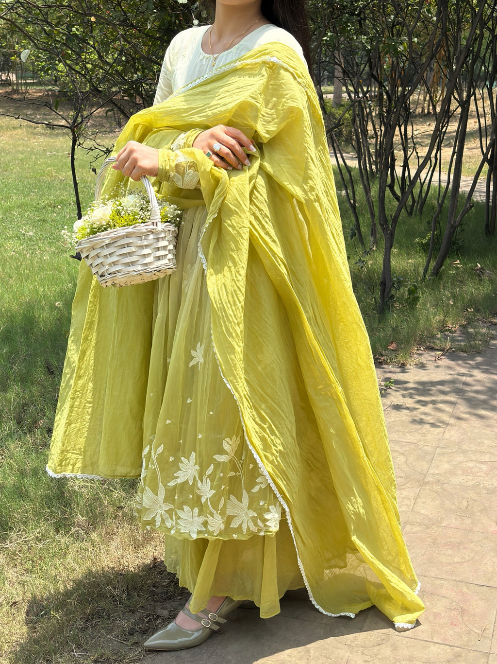 Pastel Lime Green Embroidery Anarkali Suit Set