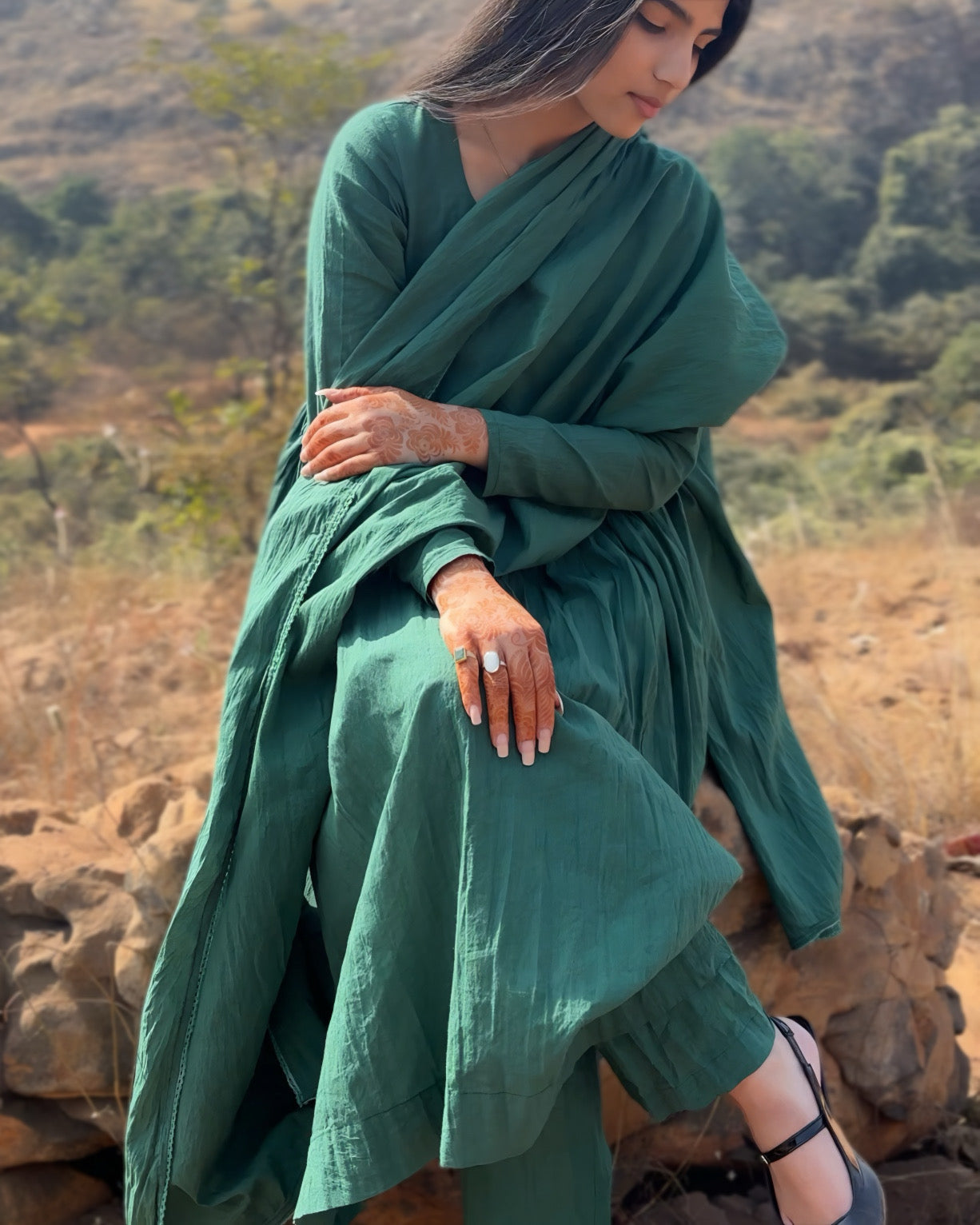 Emerald Green Anarkali Suit Set