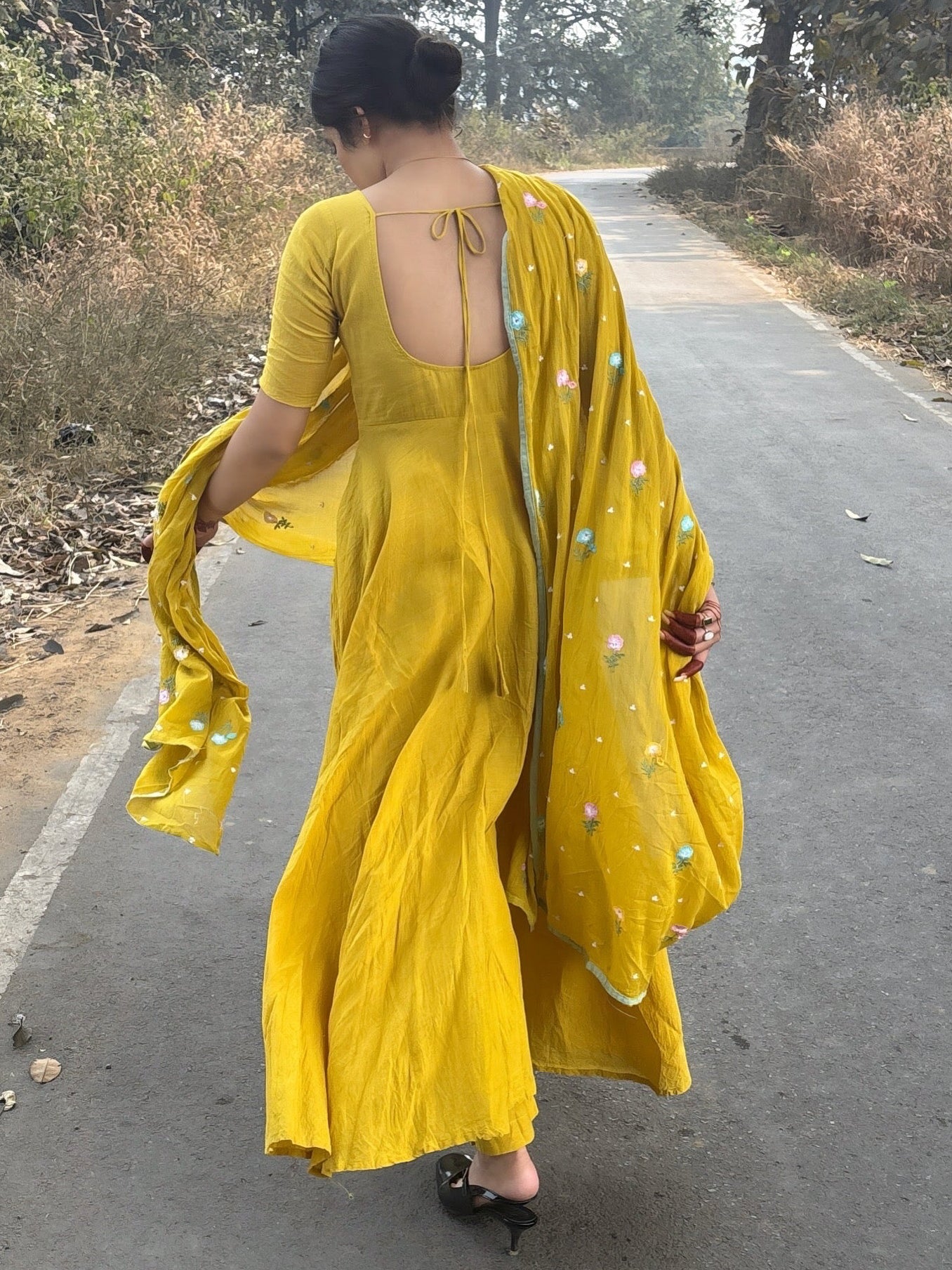 Bright Yellow Flared Anarkali Suit Set