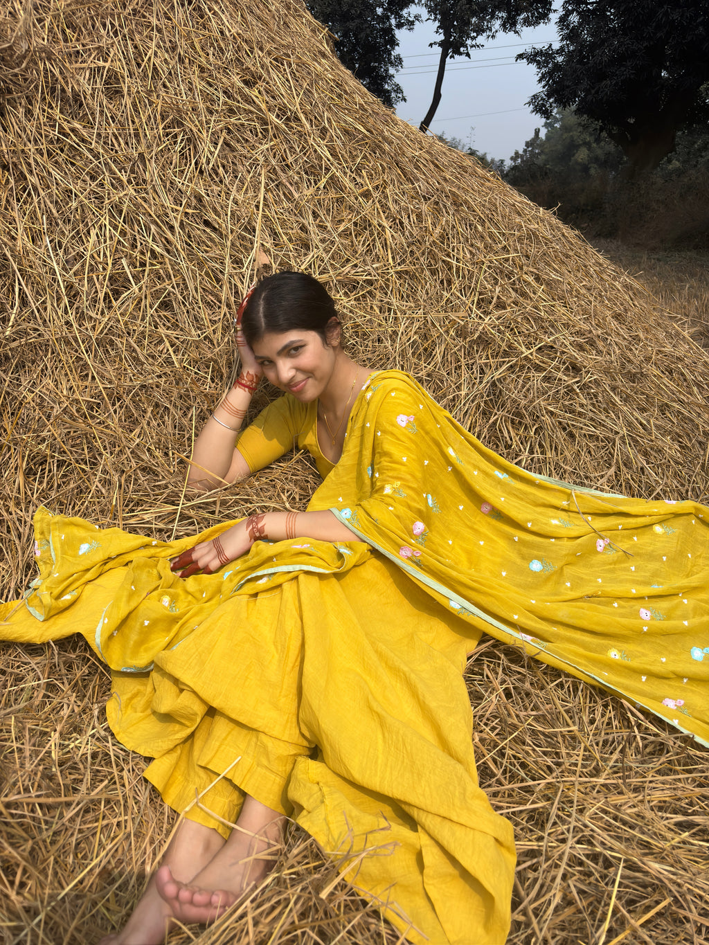 Bright Yellow Flared Anarkali Suit Set