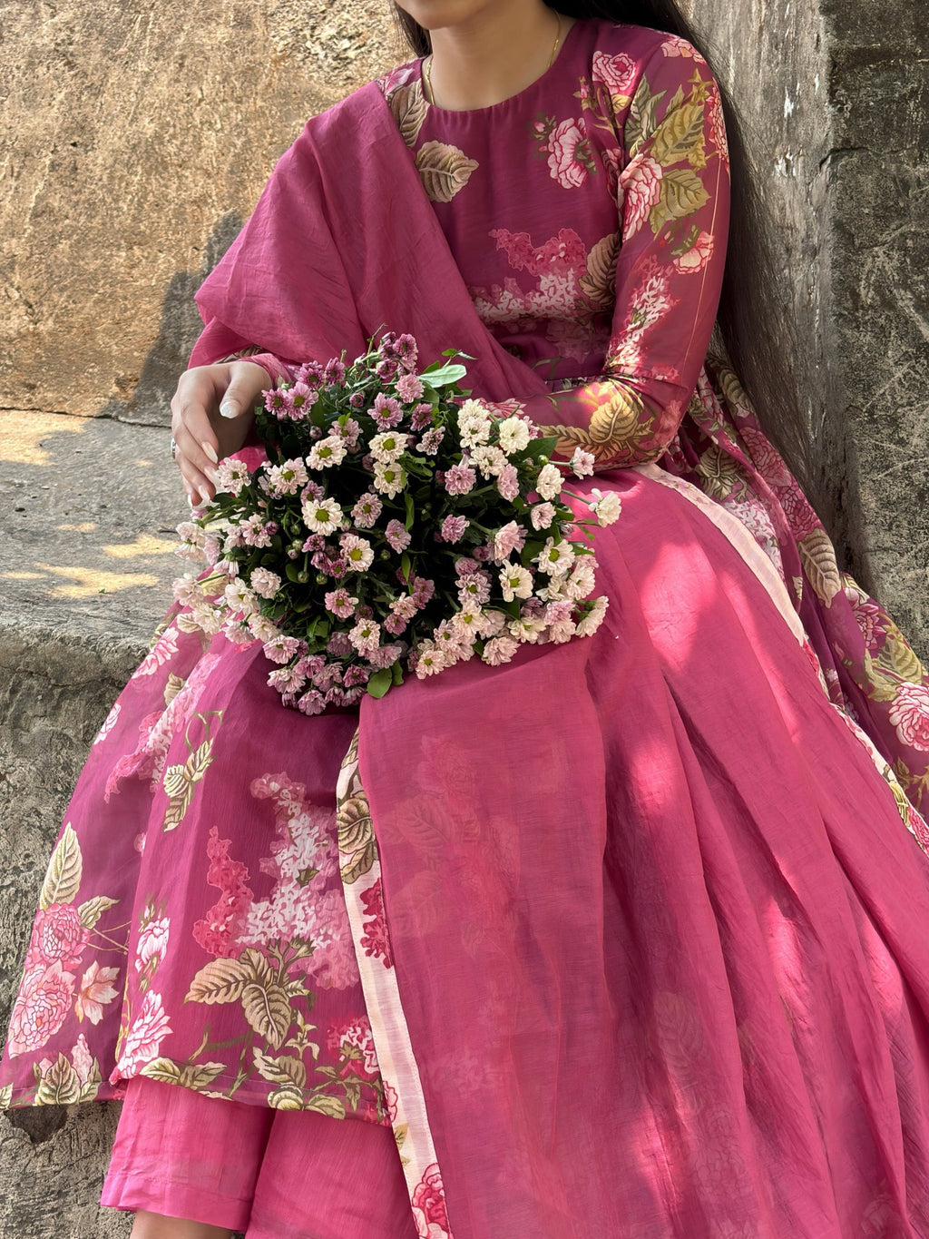 Rose Berry Pink Floral Anarkali Suit Set
