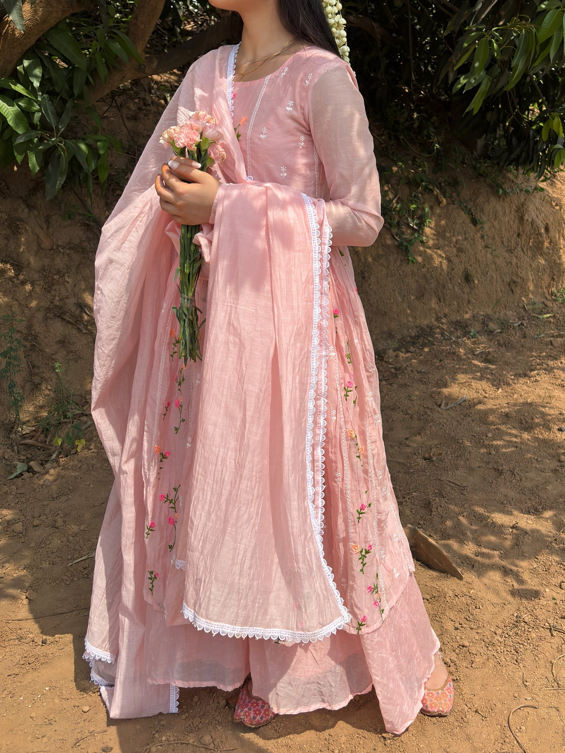 Blush Pink Embroidered Anarkali Suit Set