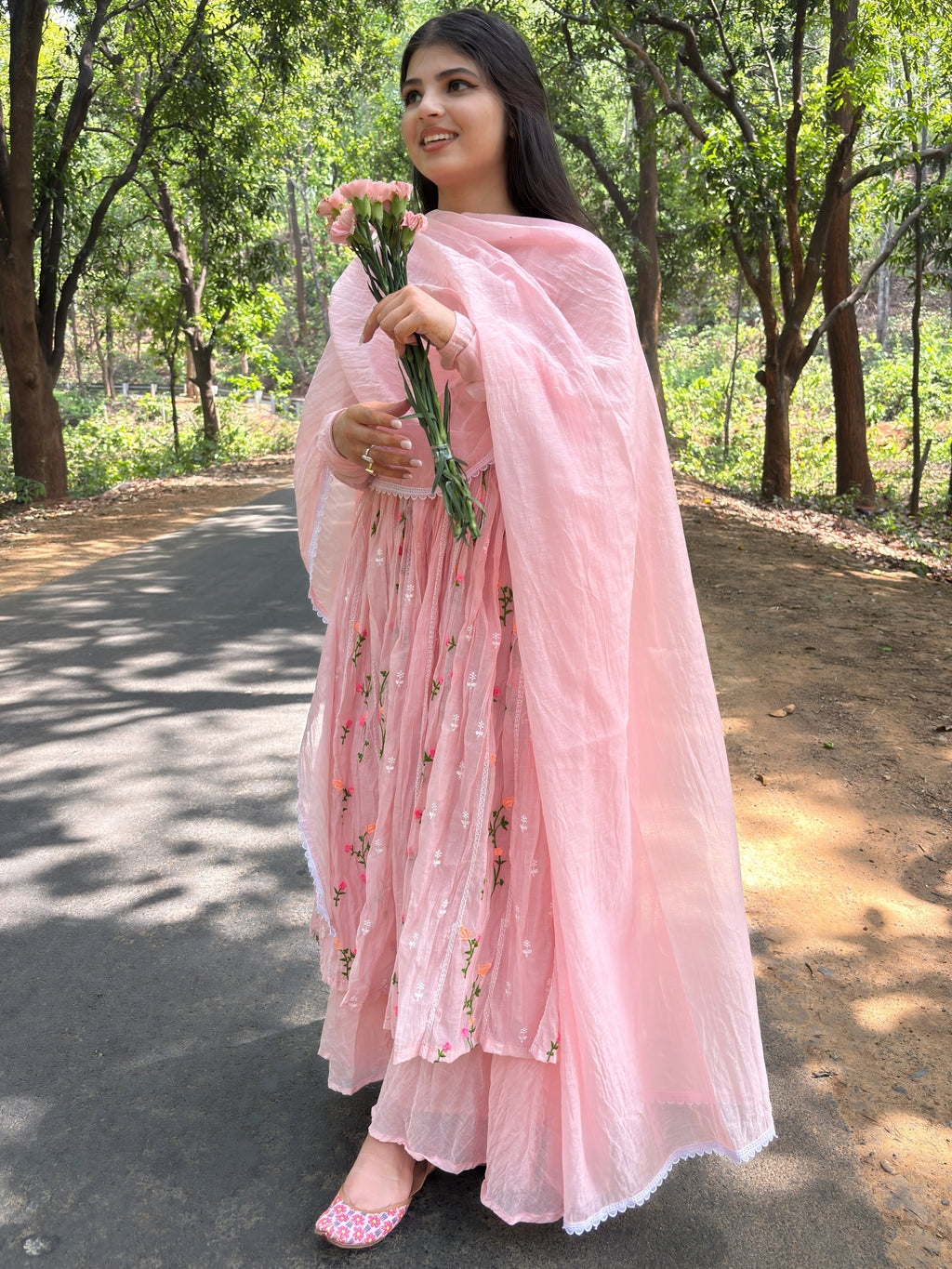 Blush Pink Embroidered Anarkali Suit Set
