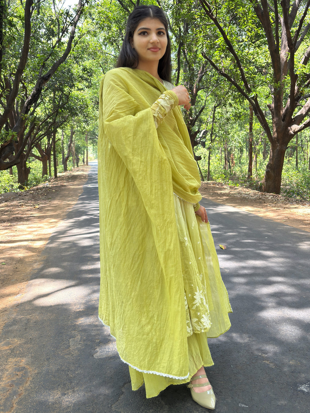Pastel Lime Green Embroidery Anarkali Suit Set