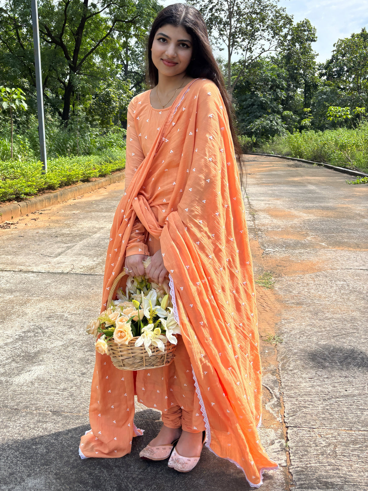 Peach Orange Anarkali Suit Set
