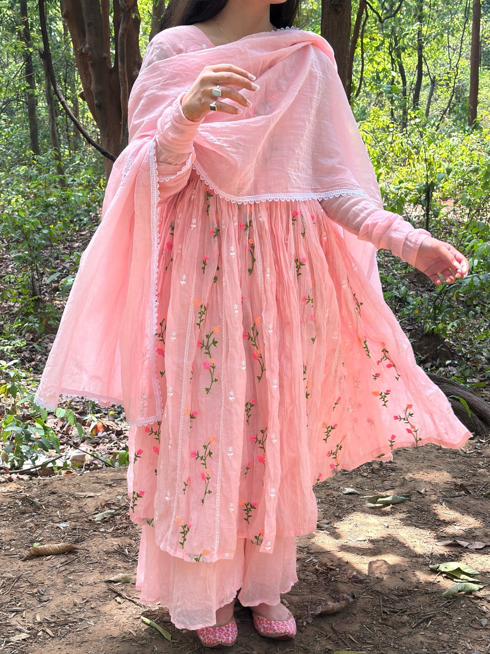 Blush Pink Embroidered Anarkali Suit Set