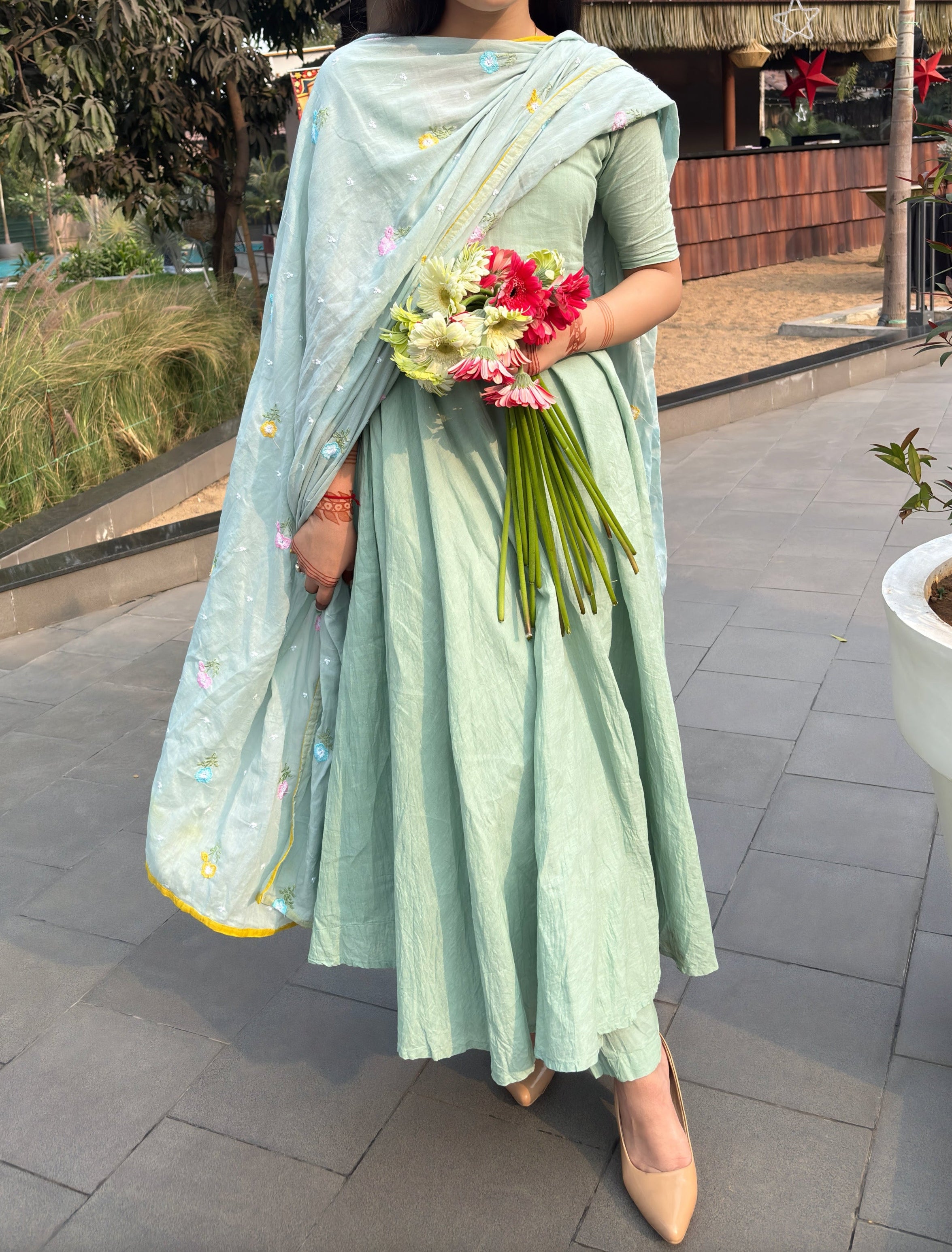 Mint Green Flared Anarkali Suit Set