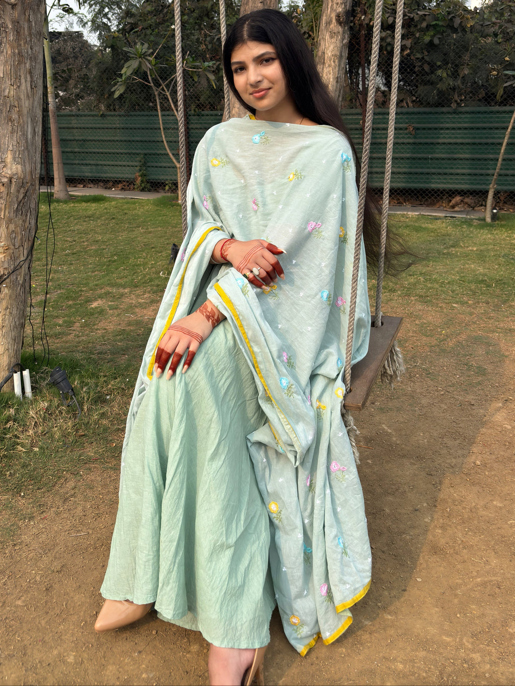 Mint Green Flared Anarkali Suit Set