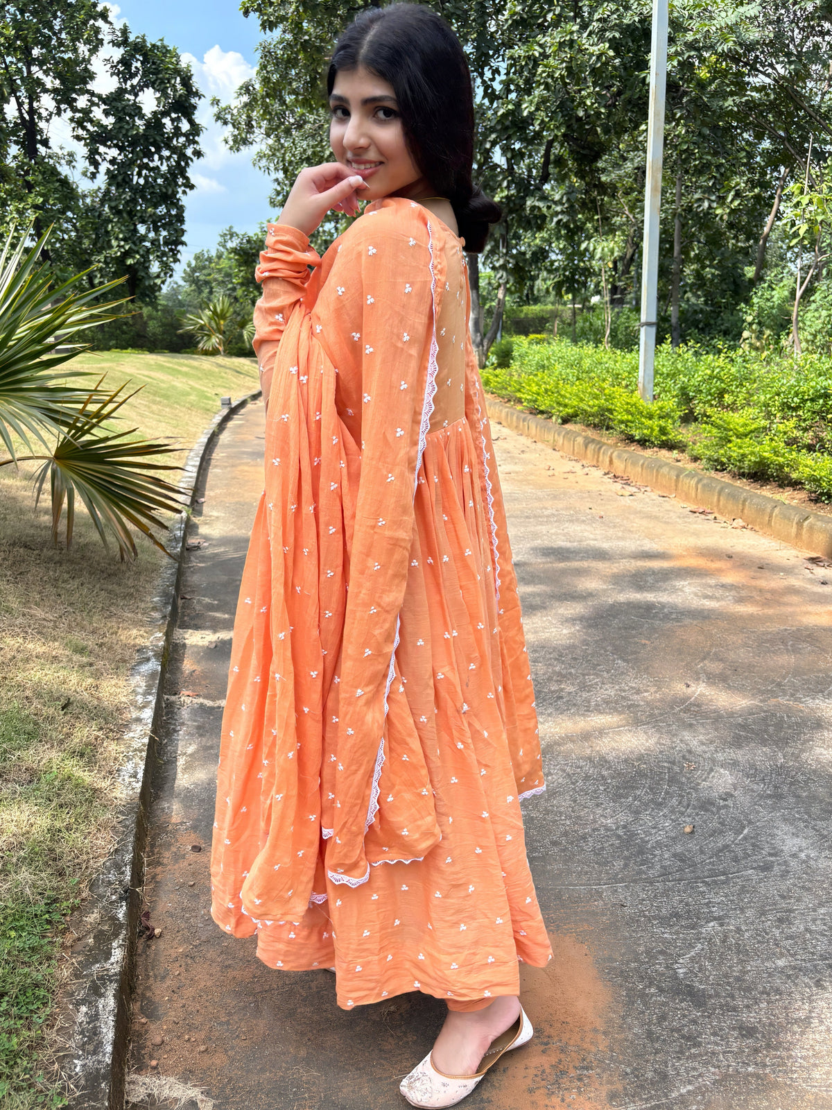 Peach Orange Anarkali Suit Set