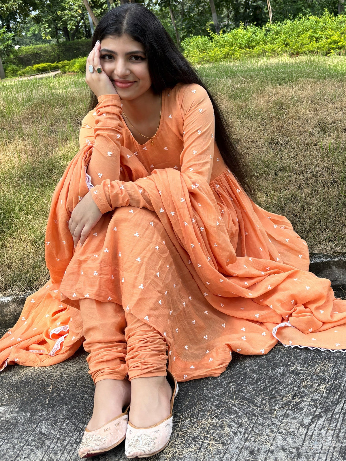 Peach Orange Anarkali Suit Set