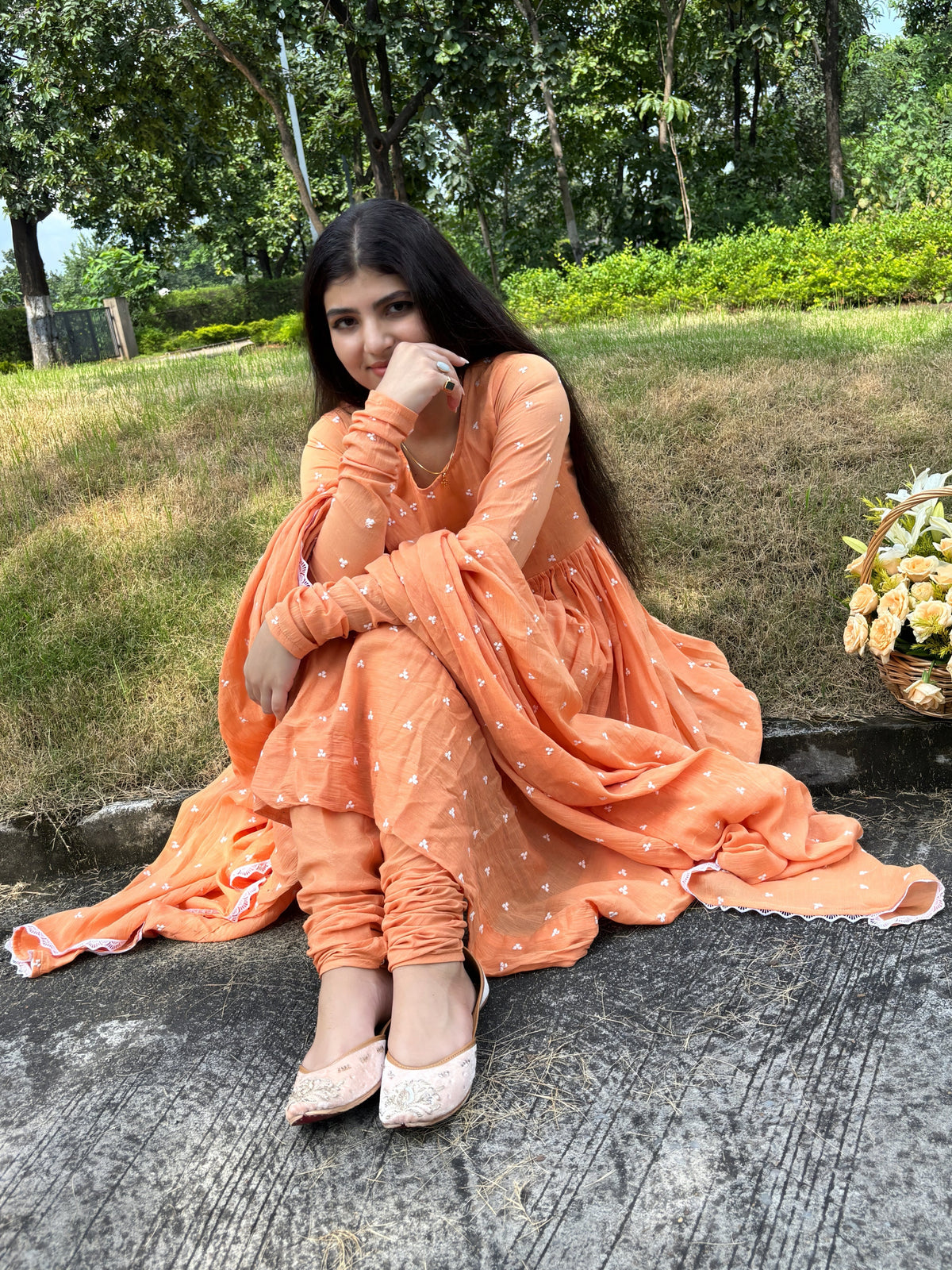 Peach Orange Anarkali Suit Set