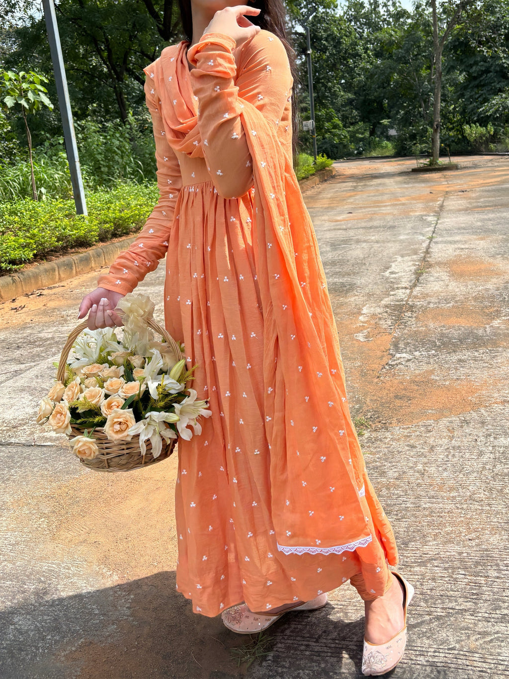 Peach Orange Anarkali Suit Set